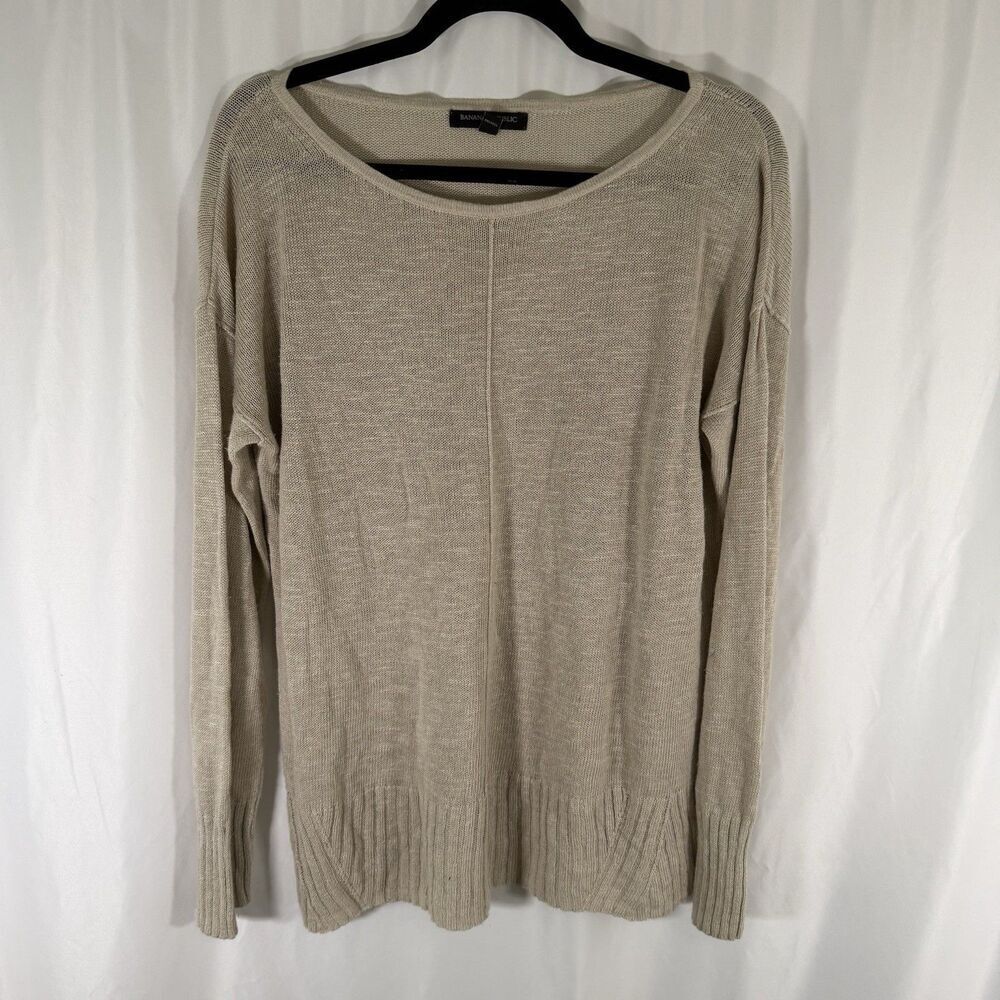Banana Republic Sweater Women's Medium Tan Lightweight Loose Knit Round Neck